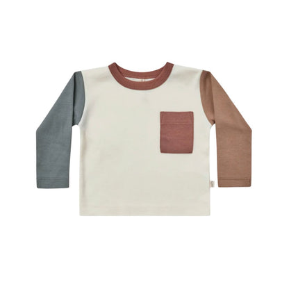 Long Sleeve Pocket Tee - Ivory Colorblock