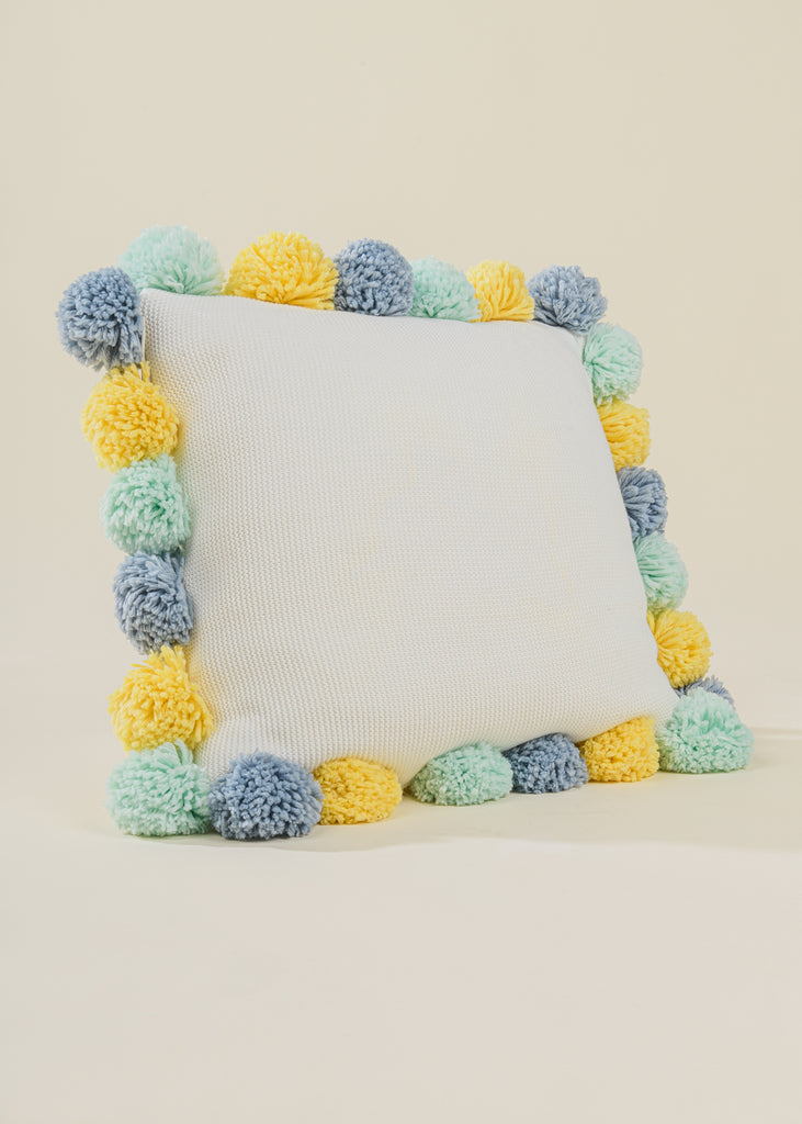 Square Pompoms Knitted Cushion - Pinakle