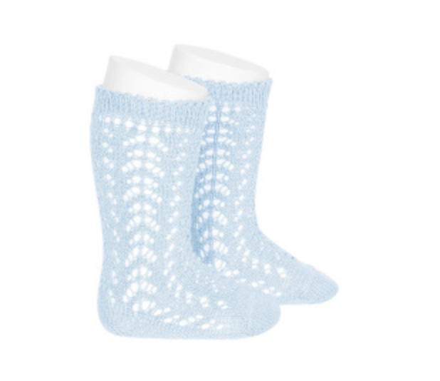 CALCETINES ALTOS ALGODÓN CALADO BABY BLUE