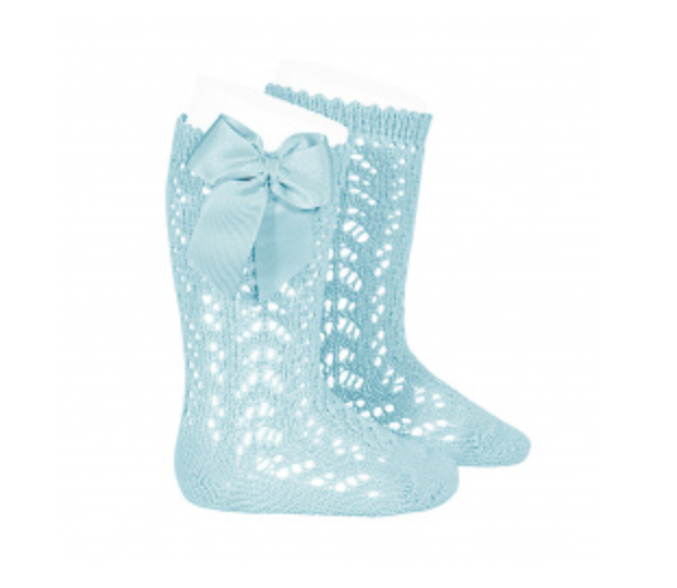 CALCETINES ALTOS CALADOS CON LAZO AGUAMARINA