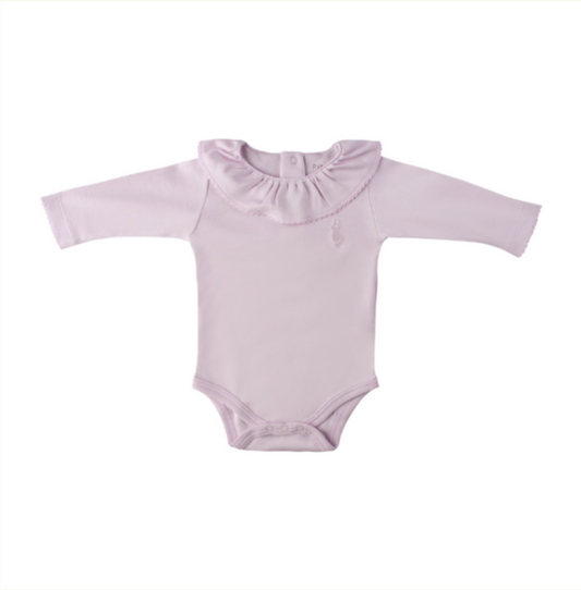 Long Sleeve Ruffle Collar Bodysuit Lavander