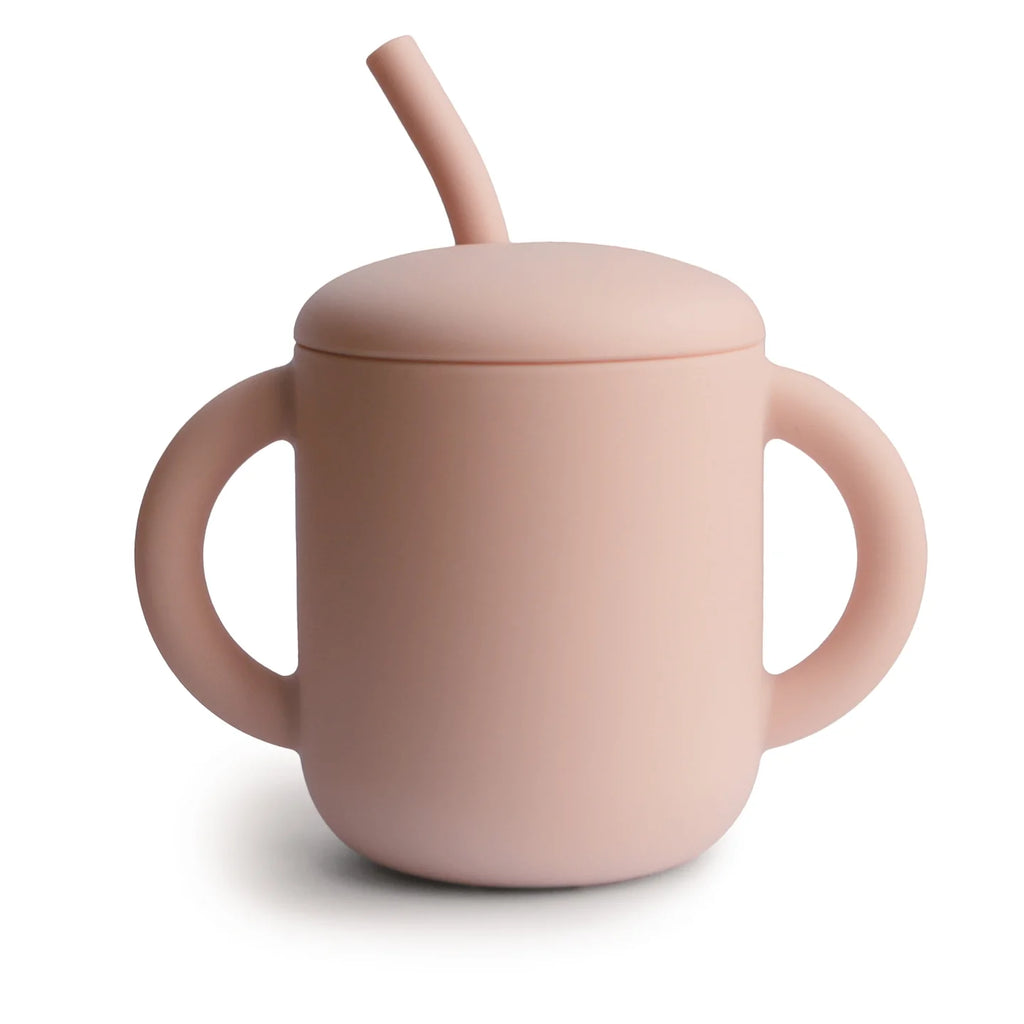 Silicone Training Cup + Straw, Blush
