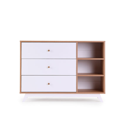 Central Park 3-drawer, two shelves dresser, white/red oak