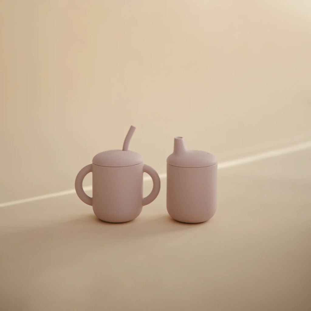 Silicone Training Cup + Straw, Soft Lilac