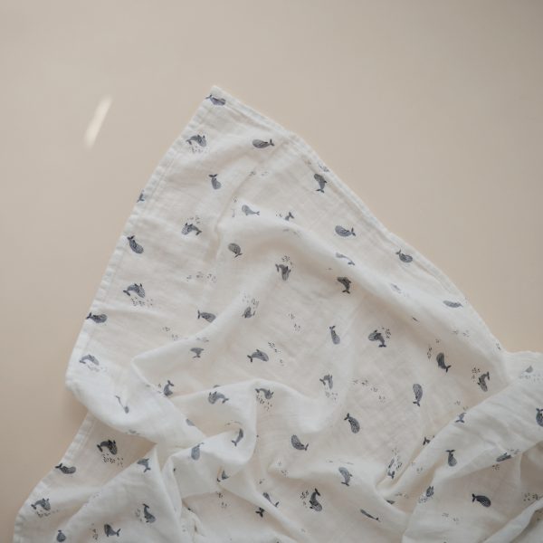 Muslin Swaddle Blanket Organic Cotton (Whales)